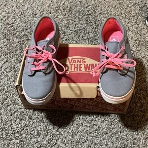 Vans Kids Canvas Sneakers - Gray with Pink Laces